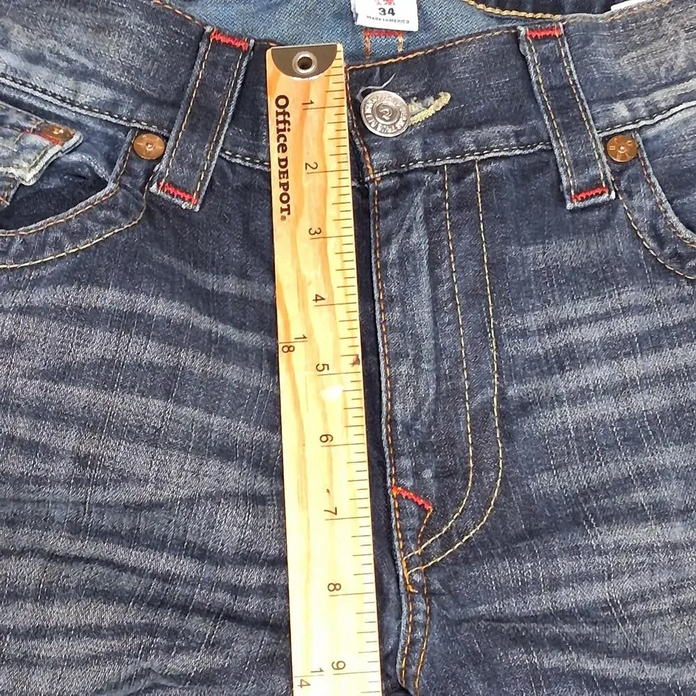 True Religion Section Slim Jeans Mens 34x33 Blue Slim Straight Flap Pockets